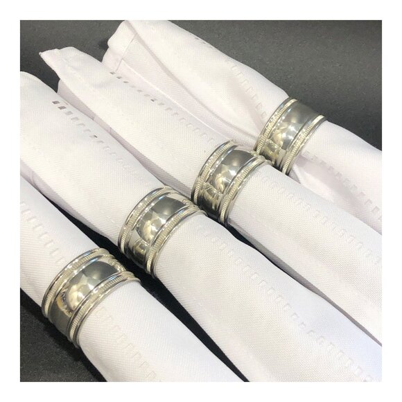 Royal Selangor Pewter Napkin Rings With Wood Storage Box Set of 4 - Picture 8 of 14